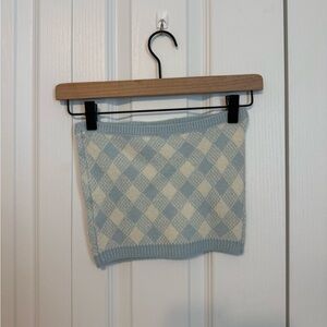 Blue and Cream Argyle Knit Tube Top